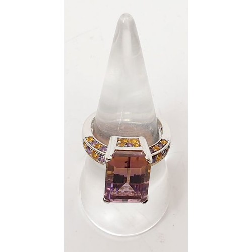 36 - A 925 silver ring set with ametrine and amethyst, size N/O. UK shipping £14.