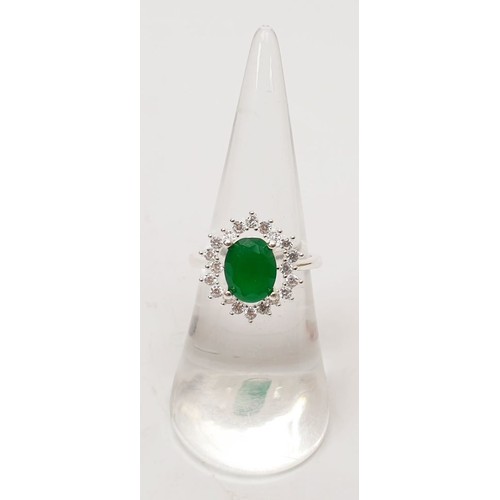 42 - A 925 silver ring set with green and white stones, size L/M. UK shipping £14.