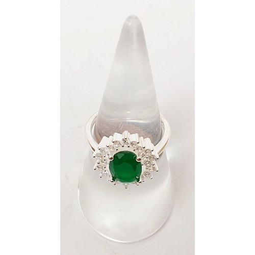 42 - A 925 silver ring set with green and white stones, size L/M. UK shipping £14.