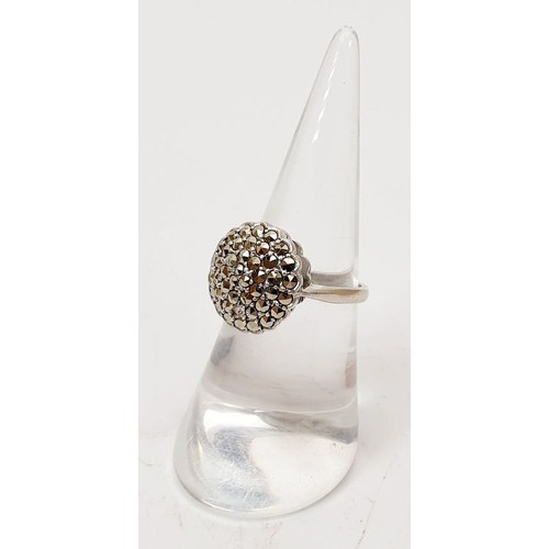 63 - A vintage silver ring set with marcasite, size M. UK shipping £14.