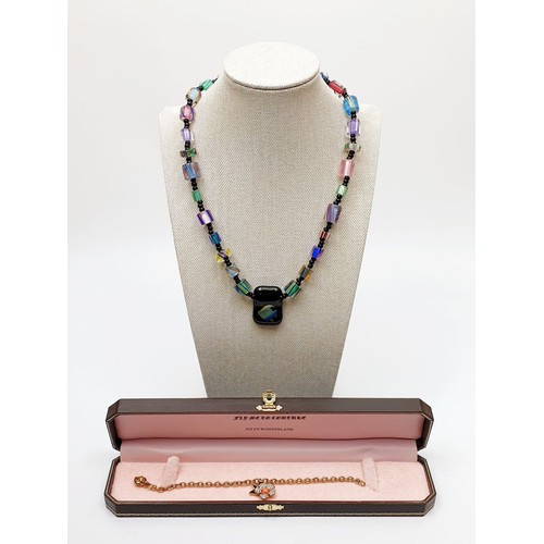 64 - A glass bead necklace signed Melody 2003 together with a Juicy Couture bracelet. UK shipping £14.