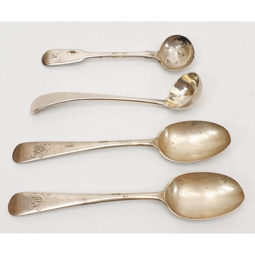 70 - Two hallmarked silver George IV ladles, London 1823 and 1827 together with two hallmarked silver Vic... 