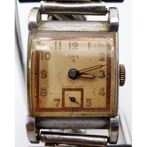 72 - A vintage gentleman's Oris mechanical tank wrist watch, working order. UK shipping £14.