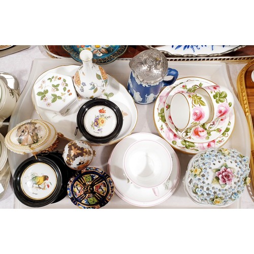 97 - A tray of ceramics including a Shelley Mable Lucy Atwell trio, hand painted Wedgewood and Limoges. N... 