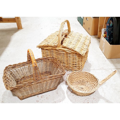 112 - A wicker picnic hamper and two other baskets. No shipping. Arrange collection or your own packer and... 