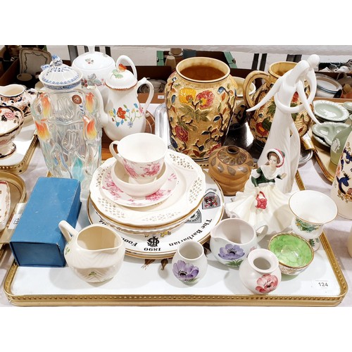 124 - A tray of glass and ceramics including Royal Doulton and Radford. No shipping. Arrange collection or... 