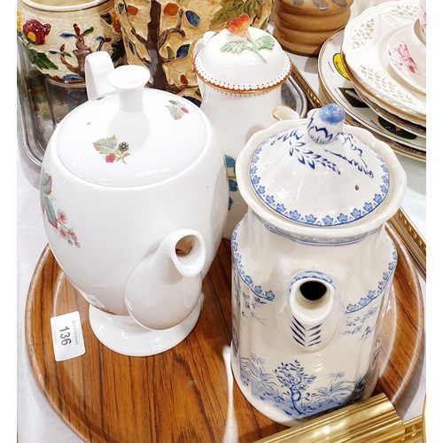 136 - Three coffee pots including Shelley and Royal Worcester. No shipping. Arrange collection or your own... 