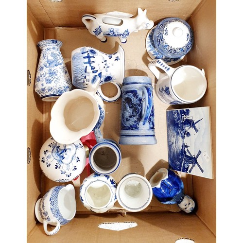 145 - A box of blue and white including Delft. No shipping. Arrange collection or your own packer and ship... 