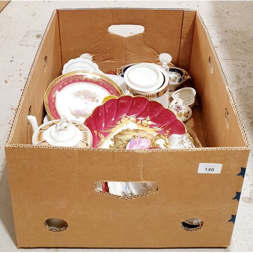 146 - A box of ceramics including Limoges. No shipping. Arrange collection or your own packer and shipper,... 