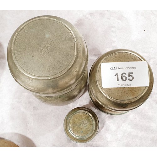 165 - Three nickel plated brass postal weights. UK shipping £14.