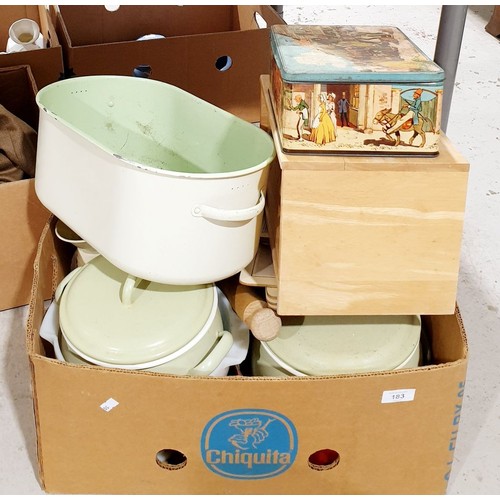 183 - A box of kitchenware. No shipping. Arrange collection or your own packer and shipper, please. Electr... 