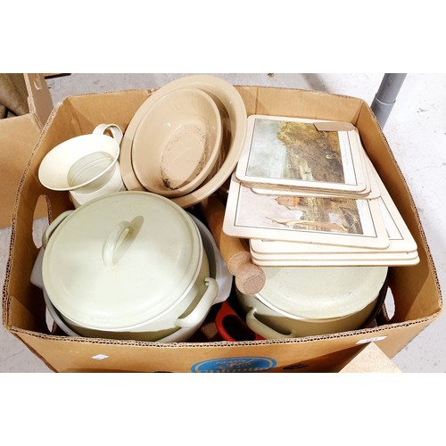 183 - A box of kitchenware. No shipping. Arrange collection or your own packer and shipper, please. Electr... 