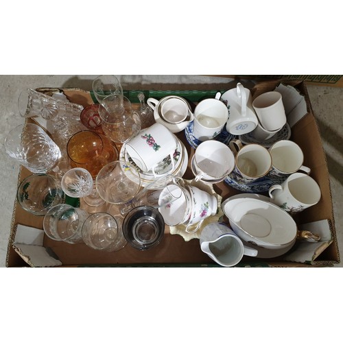 187 - A box of glass and china. No shipping. Arrange collection or your own packer and shipper, please. El... 