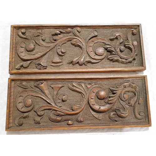 191 - A pair of vintage carved wooden panels, length 13