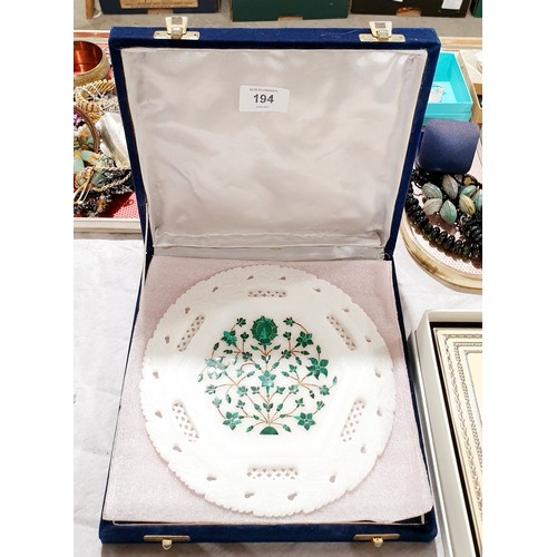 194 - A boxed Pietra Dura tray, diameter 8