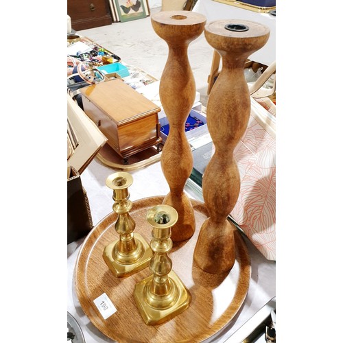 198 - A pair of wooden candlesticks, height 15.2