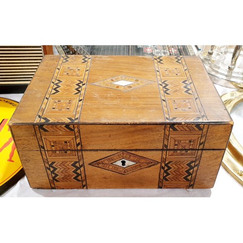 211 - A Victorian workbox inlaid with various woods and mother of pearl, width 9.75