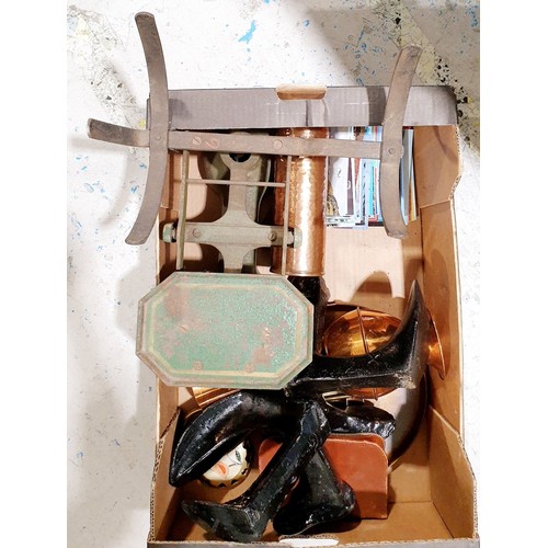 225 - A box of metal ware. No shipping. Arrange collection or your own packer and shipper, please. Electri... 