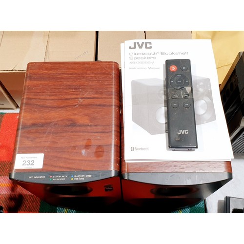 232 - A pair of JVC XS-D629BM blue tooth book shelf speakers. No shipping. Arrange collection or your own ... 