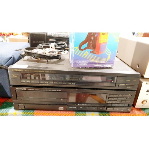 236 - A Pioneer F-X88ZL tuner/synthesiser, a vintage Kenwood DB-520 CD player together with a boxed music ... 