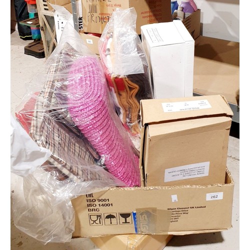 262 - A box of shoes, bags, blankets and coat hangers. No shipping. Arrange collection or your own packer ... 