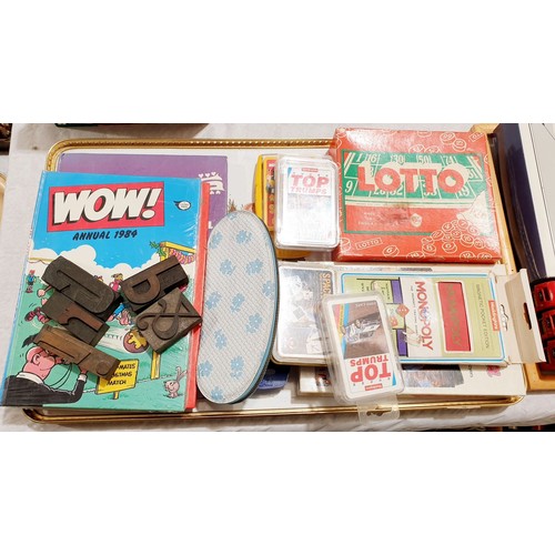 313 - A vintage tidy bag, annuals and games including Top Trumps. No shipping. Arrange collection or your ... 