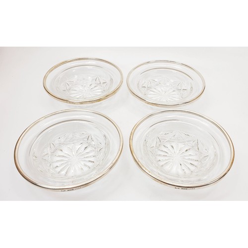 345 - Four cut crystal bowls, with hallmarked silver rims by John Grinsel, Birmingham 1928, diameter 6