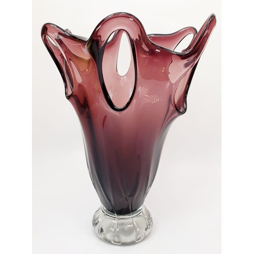 346 - An Art Glass cranberry coloured vase, height 12.52