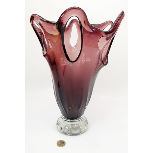 346 - An Art Glass cranberry coloured vase, height 12.52