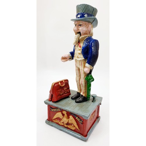 357 - A cast iron Uncle Sam moneybox, height 10.5