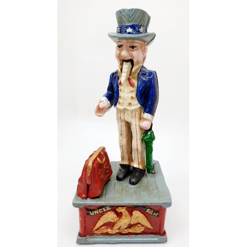 357 - A cast iron Uncle Sam moneybox, height 10.5