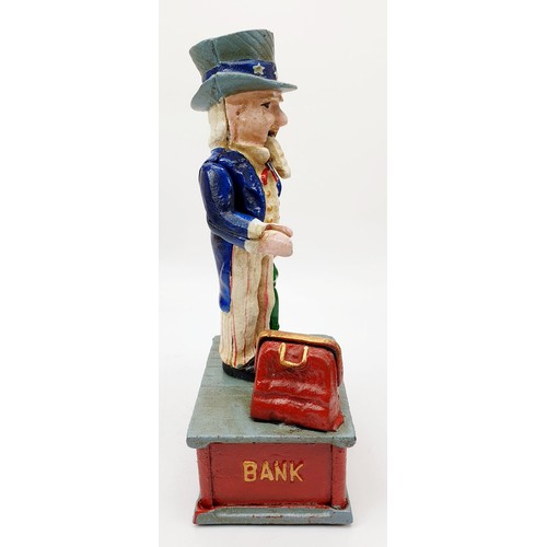 357 - A cast iron Uncle Sam moneybox, height 10.5