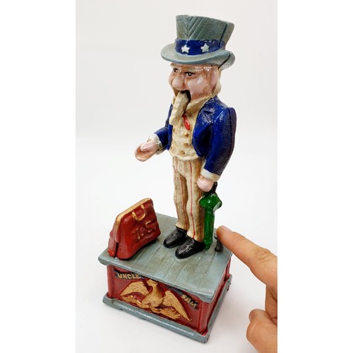 357 - A cast iron Uncle Sam moneybox, height 10.5