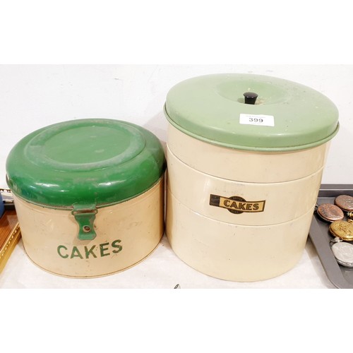 399 - Two vintage cake storage tins. UK shiping £14.