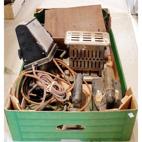 425 - A box including a gas iron and vintage toasters. No shipping. Arrange collection or your own packer ... 