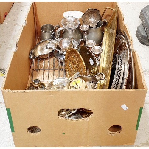 430 - A box of metal ware. No shipping. Arrange collection or your own packer and shipper, please. Electri... 