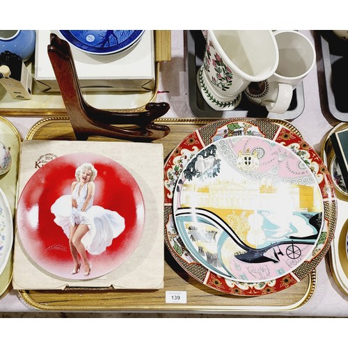 139 - A boxed Marylin Monroe collector's plate, a ceramic charger and a Coalport Harewood plate. No shippi... 