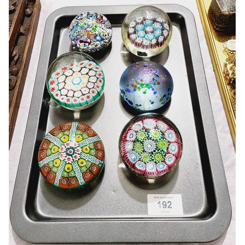 192 - Six paper weights, one A/F. UK shipping £14.