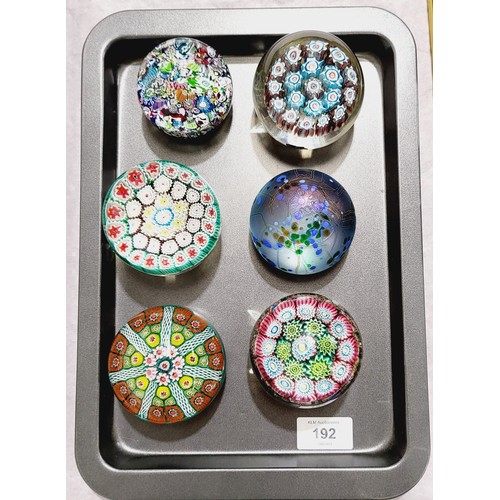 192 - Six paper weights, one A/F. UK shipping £14.