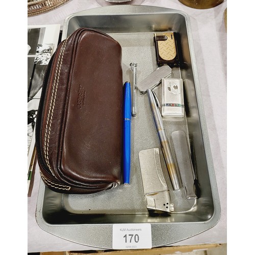 170 - An Osprey pencil case, two fountain pens, three lighters and a pipe tools. UK shipping £14.