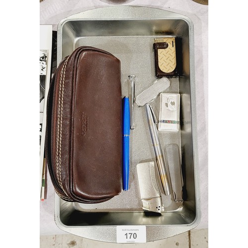 170 - An Osprey pencil case, two fountain pens, three lighters and a pipe tools. UK shipping £14.