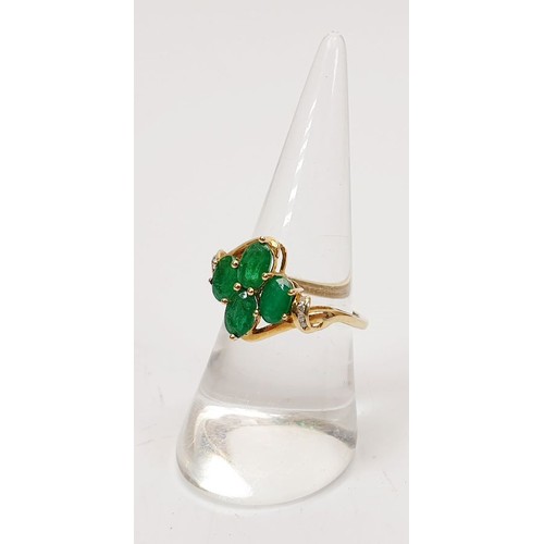 22 - A hallmarked 9ct gold ring set with emerald and diamond, size O/P, gross weight 2.6g. UK shipping £1... 