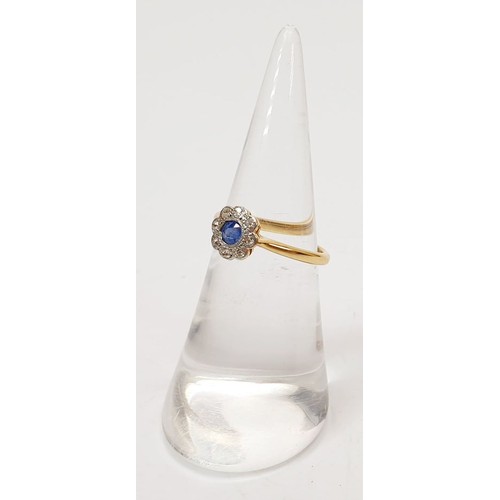 41 - A 1920s 18ct gold sapphire and diamond daisy cluster ring, size I/J, weight 2.1g. UK shipping £14.