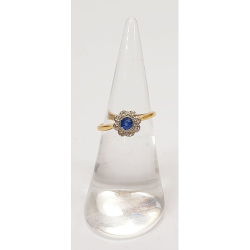 41 - A 1920s 18ct gold sapphire and diamond daisy cluster ring, size I/J, weight 2.1g. UK shipping £14.