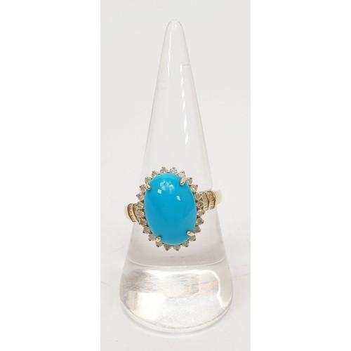 43 - A hallmarked 9ct gold ring set with Arizona Sleeping Beauty turquoise and diamond, size P/Q, gross w... 