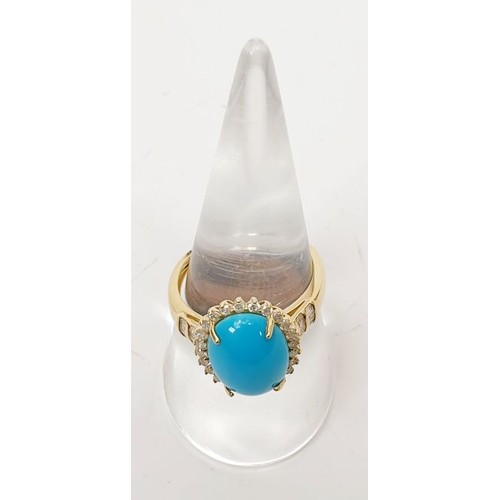 43 - A hallmarked 9ct gold ring set with Arizona Sleeping Beauty turquoise and diamond, size P/Q, gross w... 