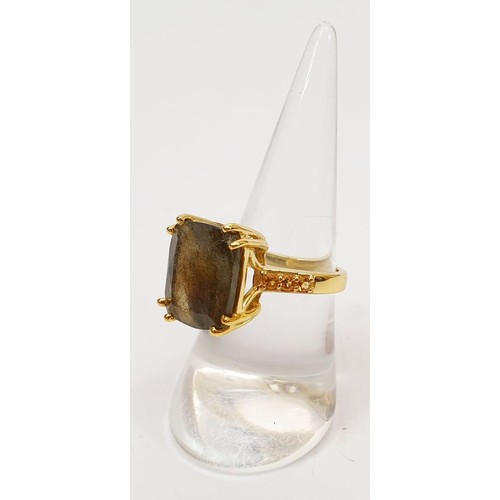 53 - A gold plated silver ring set with labradorite, size O. UK shipping £14.