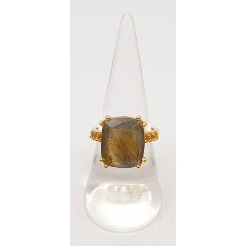 53 - A gold plated silver ring set with labradorite, size O. UK shipping £14.