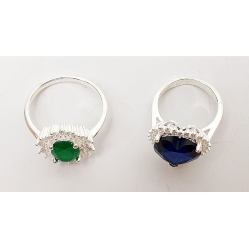 66 - Two silver rings set with coloured stones, sizes K/L and R/S. UK shipping £14.