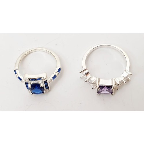 70 - Two silver rings set with coloured stones, size Q and L/M. UK shipping £14.